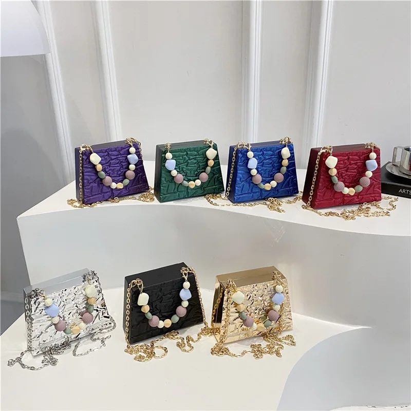 حقيبة أكريليك، حقيبة كتف نسائية عصرية متصدعة على الجليد، حقيبة يد صغيرة معطرة بخرز الرياح #5