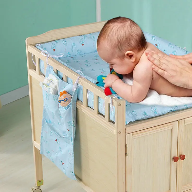 Multifunctional Cabinet Type Baby Changing Table, Solid Wood Infant Storage Bath And Touch Care Stand