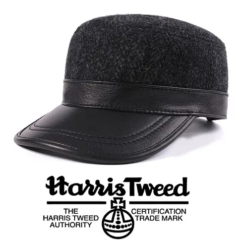 Harris Tweed Men Flat Top Duckbill Cap New Arrival Wool & Sheepskin High Grade Autumn Winter Warm Retro Casual Hat