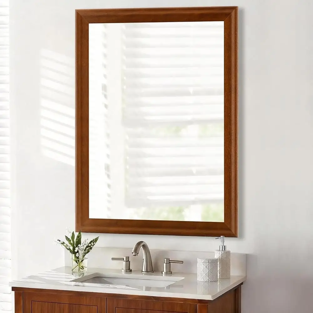 

Wood Bathroom Mirror 24 x 36 Inch, Solid Wood ed RecMirrwith Shatter-Proo Glass or Living Room Bedroom Oice or Entryway (Brown)