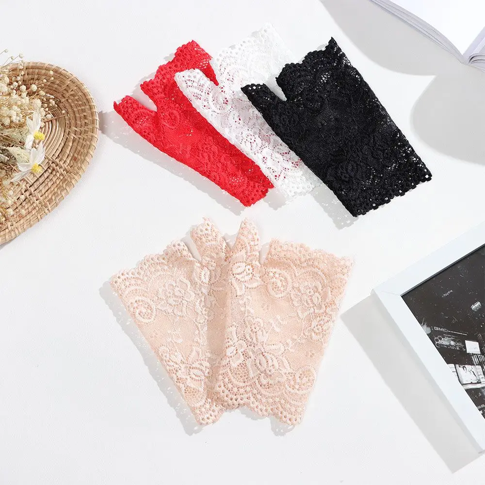 

Модные солнцезащитные кружевные перчатки с половиной пальца, короткие перчатки, перчатки для вождения, варежки без пальцев