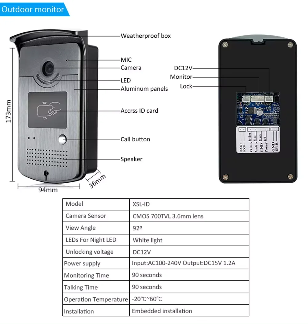 Imagem -03 - Rfid Controlador de Unidade ao ar Livre Desbloquear Função Material Metálico Câmera à Prova Dágua 4-core Cabo para 4-core Sistema de Campainha Lcd 1pc