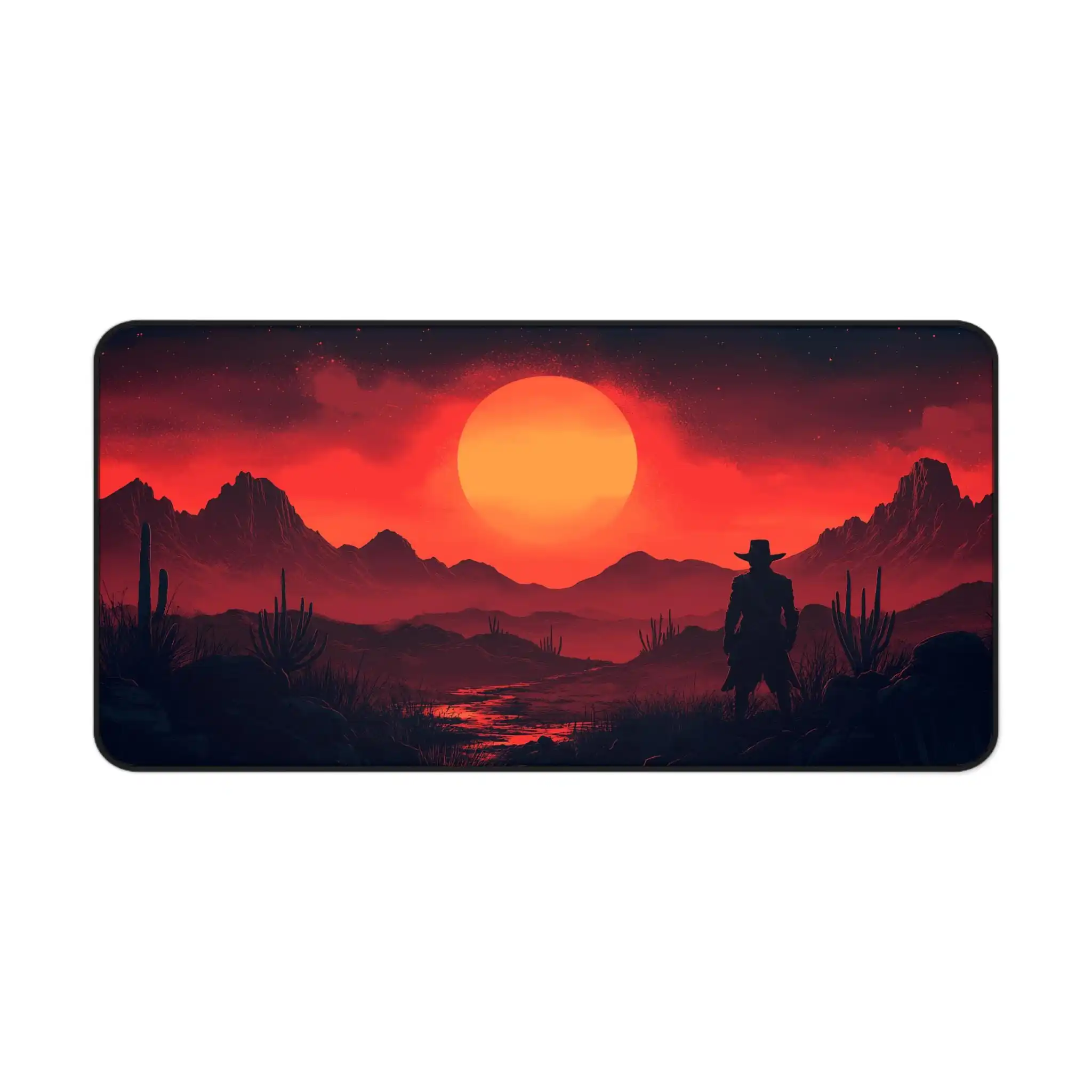 Red Dead Western Desk Mat Digital Art Cowboy Desert Game Mousepad Large Sunset Style Synthwave Desk Pad Aesthetic Landscape