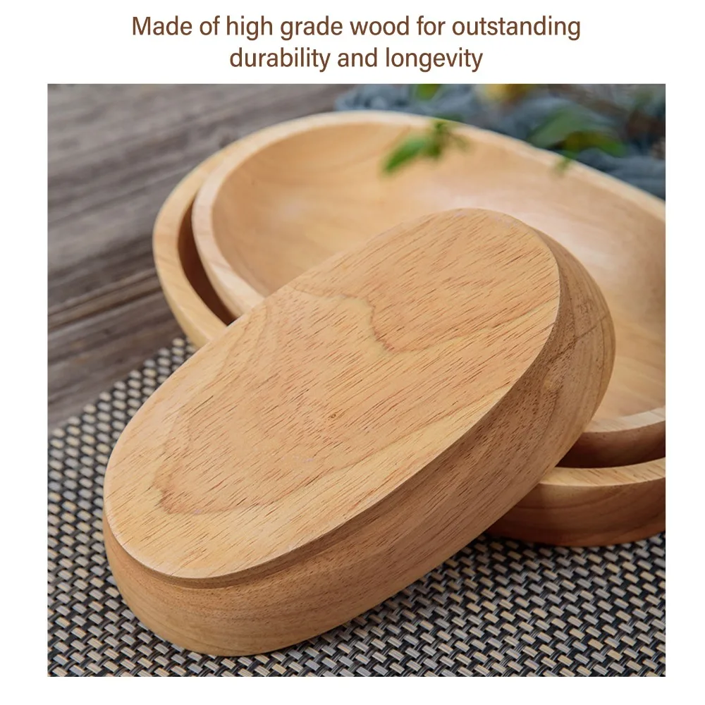 Wood Grain Wooden Fruit Bowl Smooth Boat Outline Snack Container Large-capacity Thickened Salad Dish Dessert Display