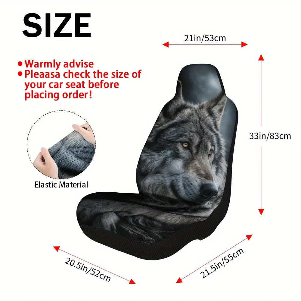 2pcs Majestic Wolf Portrait Car Seat Cover Set – High-Quality, Trendy Seat Protectors, Enhanced Comfort, Durable Design, Fit F