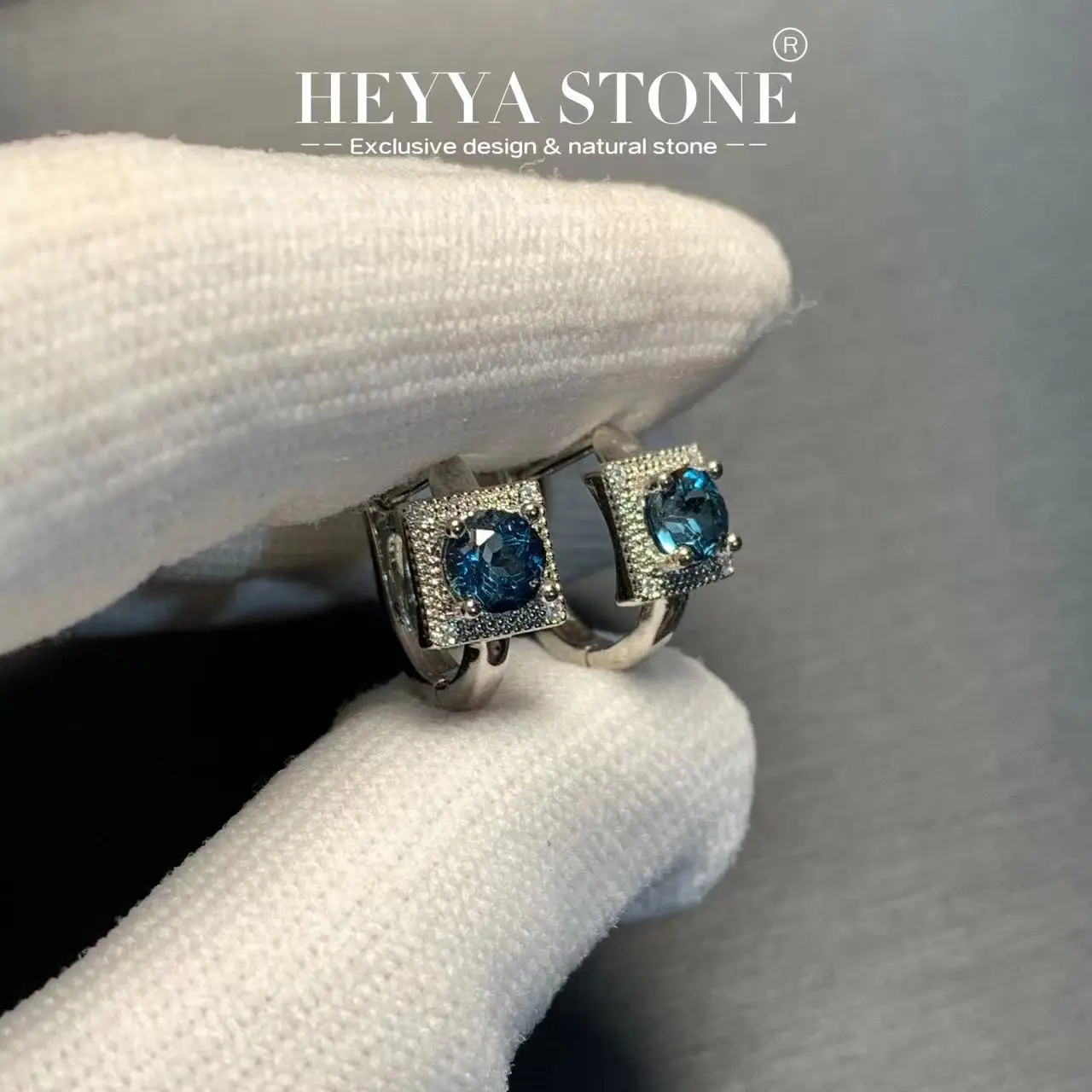 HEYYA STONE Vintage Natural Blue Topaz Hoop Earrings Simple Classic Round Circle Gemstone Jewelry Handmade 14K GOLD exclusive