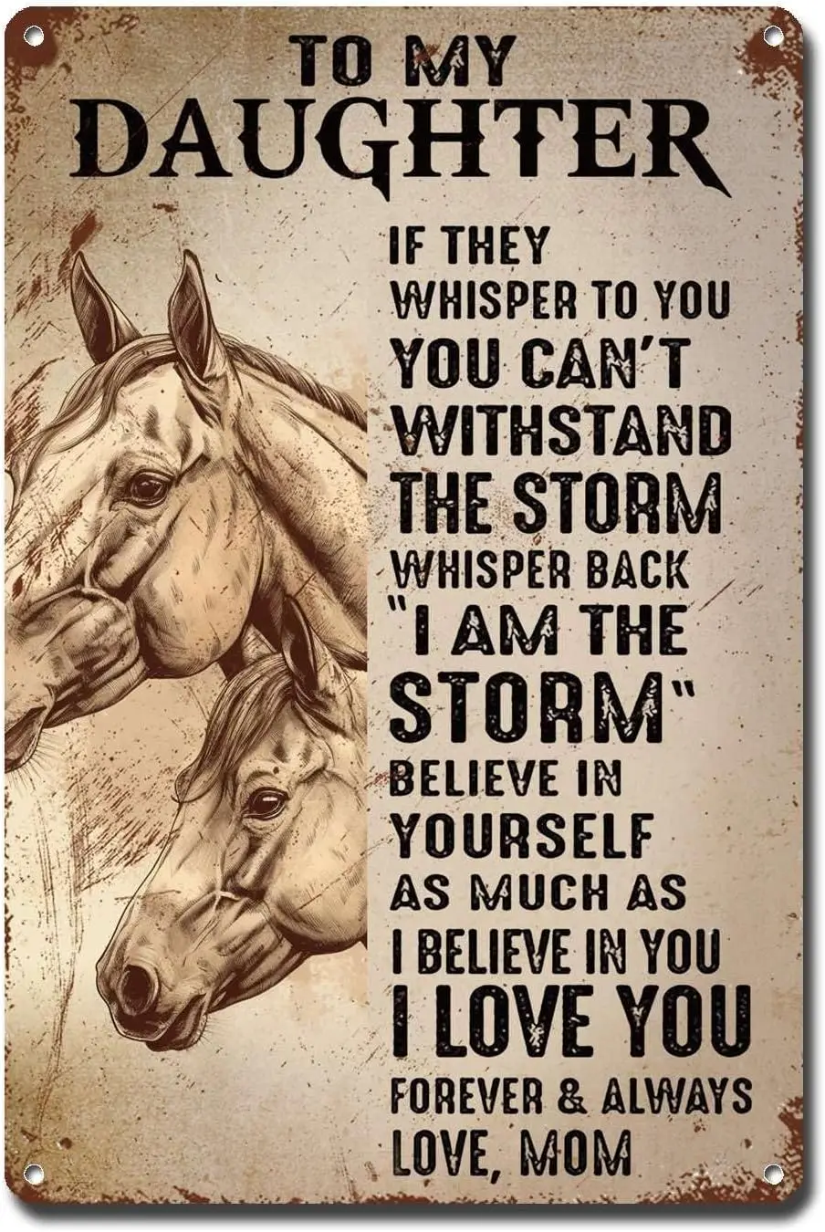 Metal Sign Tin Sign Vintage Wall Art Horse Mother to My Daughter If They Whisper to You You Can't Withstand The Rainstorm Me