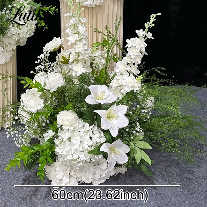 تخصيص النباتات الخضراء الأبيض زهرة الحرير الكرة الطريق الرائدة كرة زهرية اصطناعية الزفاف الديكور الجدول محور ديكور