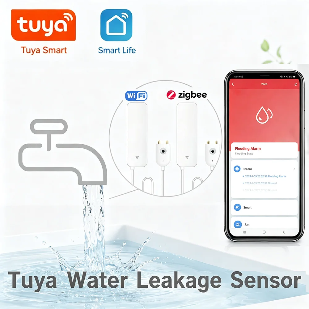 

ZigBee WiFi Water Leak Sensor Flood Leakage Alarm Detector Tuya Smart Life APP Remote Control Home Security Overflow Alarm