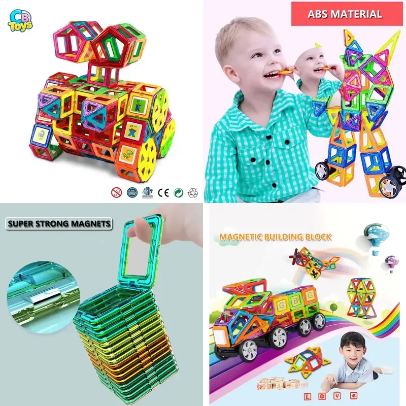 Colorful Magnet Tiles Toys DIY Magnetic Blocks Educational Toys, Magnetic Building Block Toy for Kids
