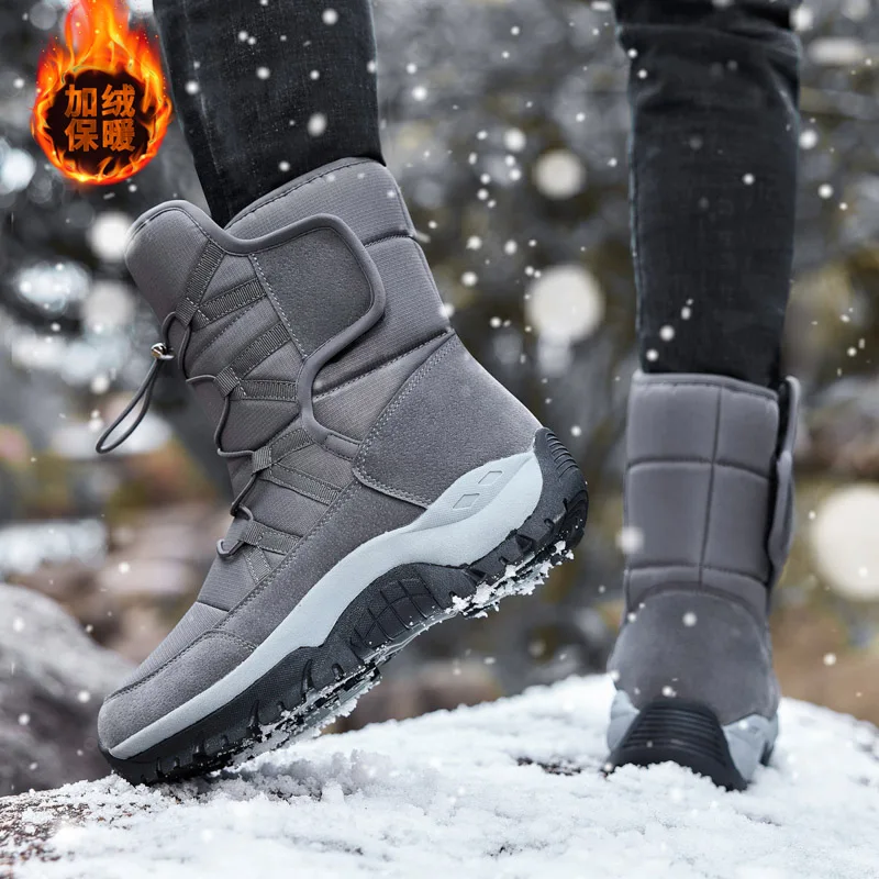الرجال الشتاء أحذية مقاومة للماء الدافئة صوف مبطن زوجين أحذية الثلوج في الهواء الطلق المضادة للانزلاق أحذية التنزه للرجال