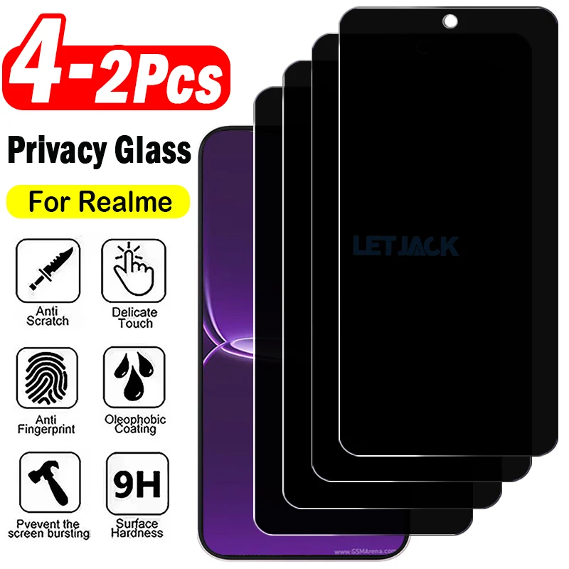 2-4 шт. антишпионской защитной пленки для Realme Neo8 Neo7 Turbo Note 80 70 60 50 70T 60X, защитное стекло для конфиденциального просмотра.