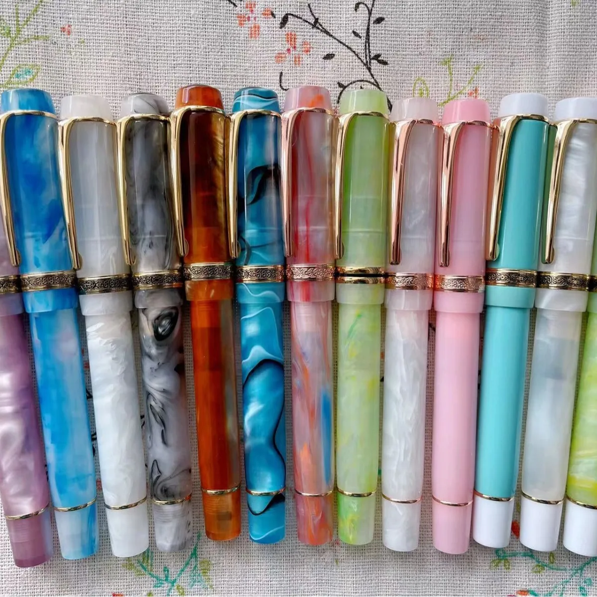 Kaigelu 316 Acrylic Fountain Pen Polish Nib Blue Brown White Marble Amber Pattern Ink Pen Writing Gift Students Office Business