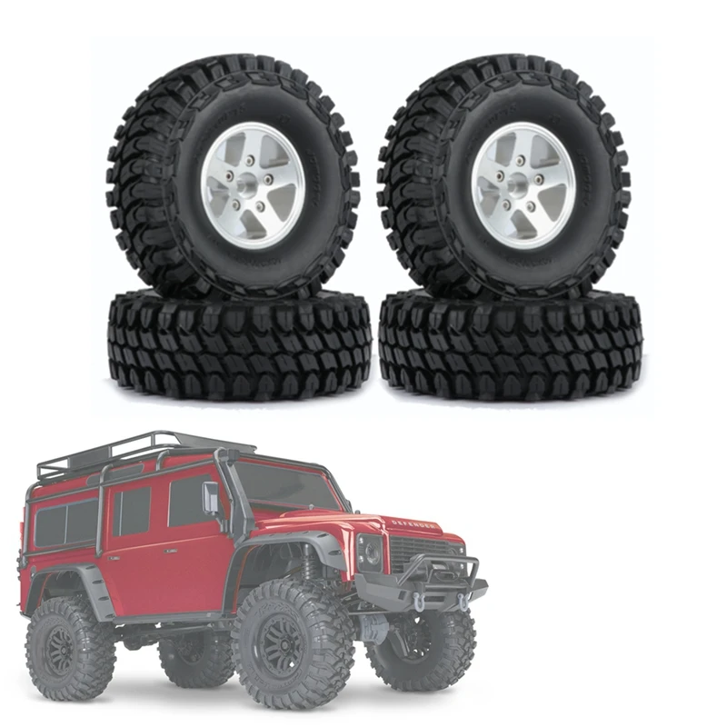 4Pcs 110Mm Metal 1.9 Beadlock Wheel Rim Rubber Tire Set For 1/10 RC Crawler Car Axial SCX10 Traxxas TRX4 D90 Redcat