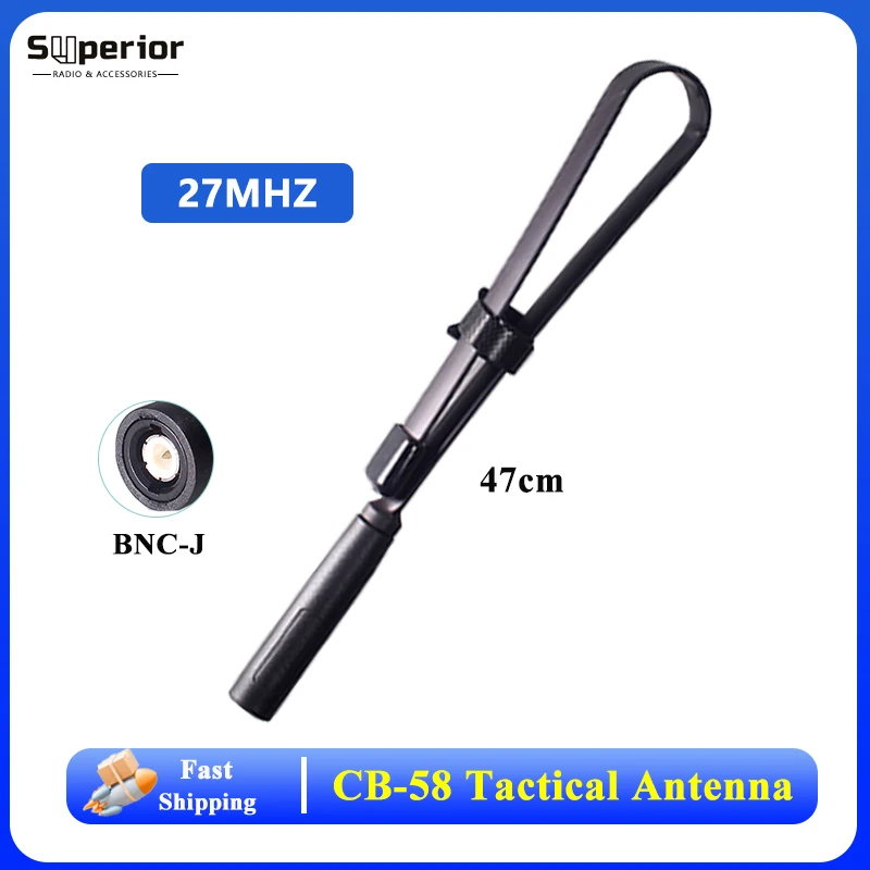 27MHz CB Radio Tactical Antenna Portable Foldable Aerial 20W 47cm BNC-J Connector Black Color for QYT CB-58 CB Ham Radios CB-10