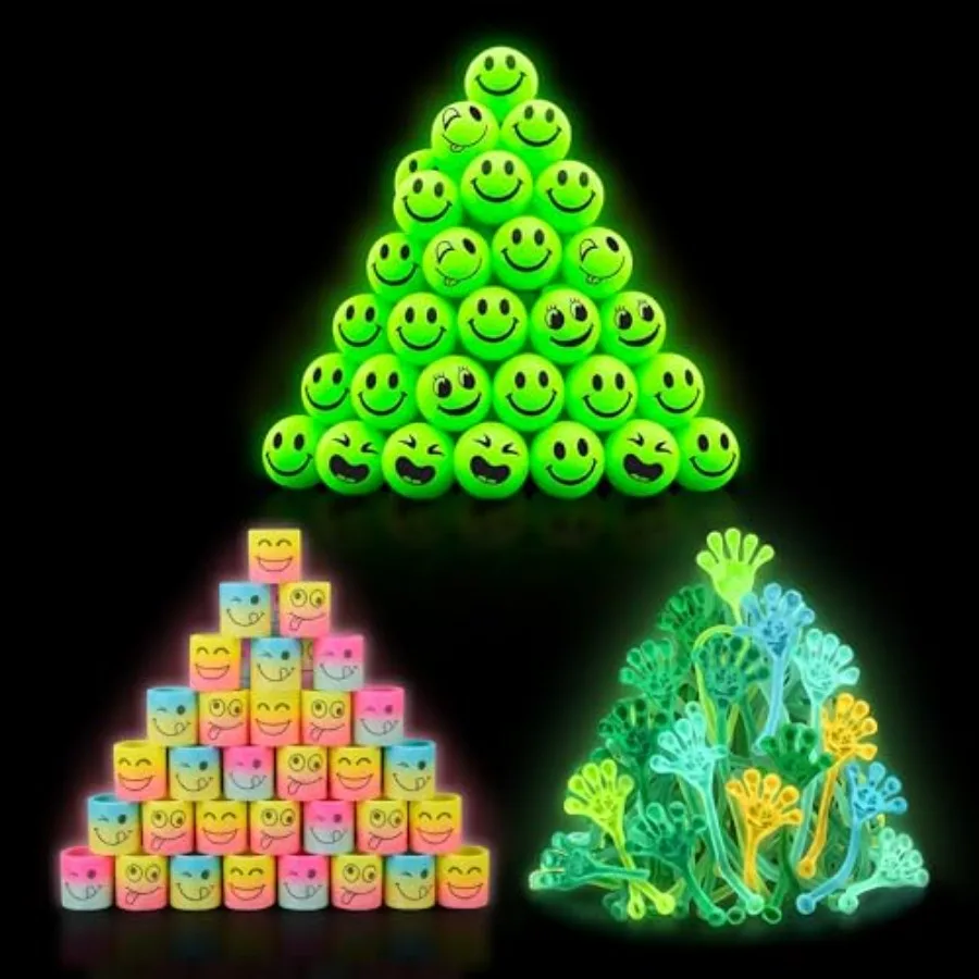

108 Pcs Glow in The Dark Toys - 36 Bouncy Balls, 36 Coil Spring, 36 Sticky Hands, Bulk Party Favor or Goodie Bags Birthday Part