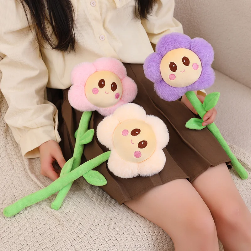 Uma flor hastes dobráveis sorriso rosto brinquedo de pelúcia decoração para casa dos desenhos animados girassol planta brinquedos de pelúcia para festa de casamento