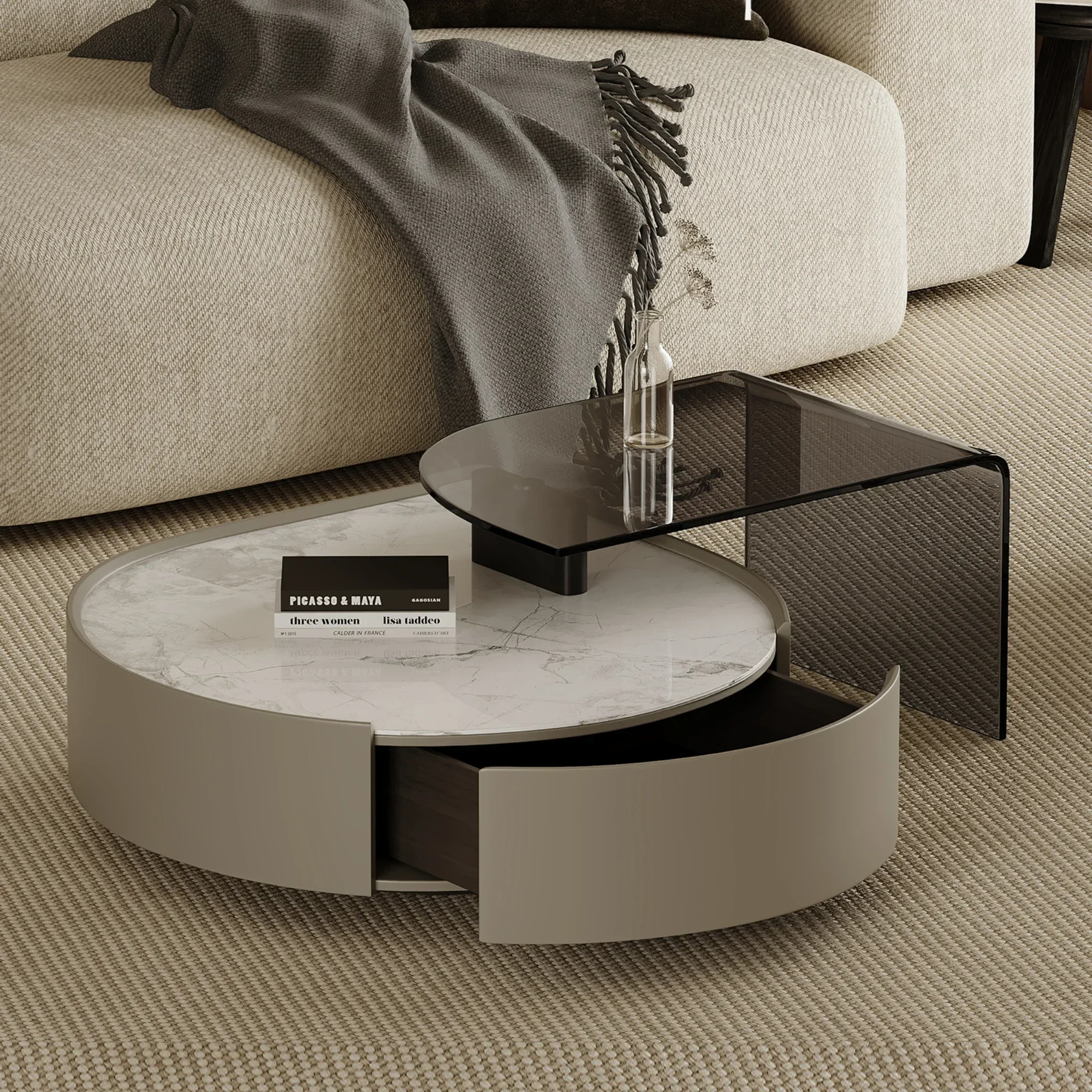 

Living Room Home Special-Shaped High-Grade Light Luxury Modern Retractable Tea Table