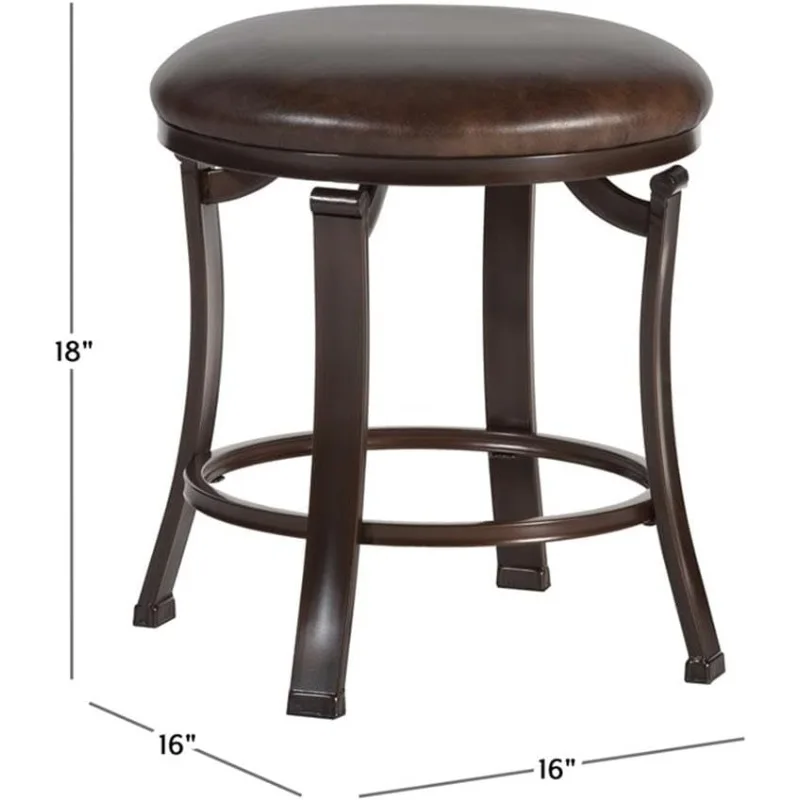 مقعد فانيتي بني عتيق، مقعد مكياج بدون ظهر مع أرجل خشبية كلاسيكية. مقعد طاولة تزيين أنيق لغرفة النوم والدوار. #2