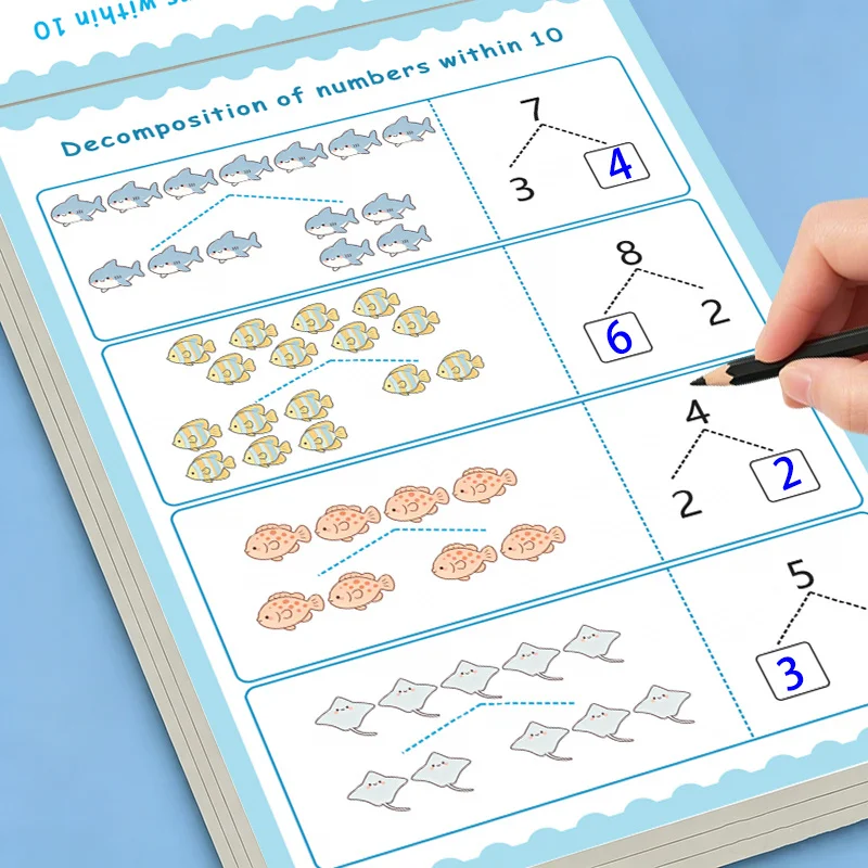 Workbook for Early Math Learners, 64 Pages Digits 0-20 Addition & Subtraction Practice Book, Number Decomposition Handwriting