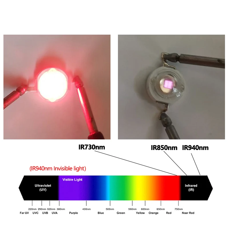 Chip LED infrarrojo IR de alta potencia, lámpara de luz Matrix para visión nocturna, 850nm, 940nm, 730nm, 3W, 5W, 10W, 20W, 50W, 100W, 850, 940nm