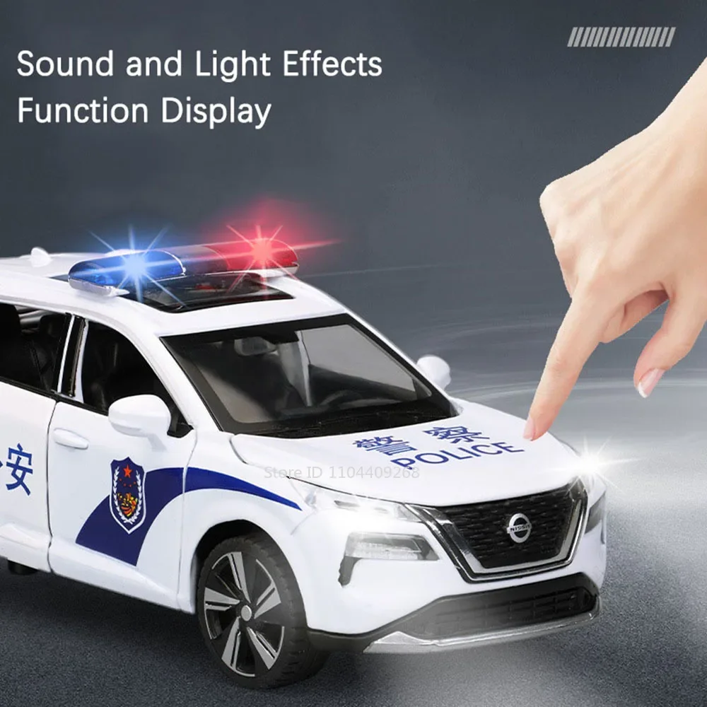 X-trail – voiture de Police, échelle 1:32, modèle SYLPHY, jouet en alliage moulé sous pression, portes ouvertes, modèles de véhicules à traction, lumière sonore, cadeaux pour garçons