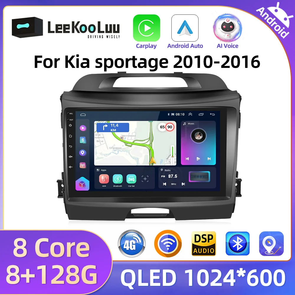 LeeKooLuu 2 Din Car Radio GPS Stereo For Kia sportage 2010-2016 Multimedia Player Wifi Bluetooth Wireless Carplay Android Auto