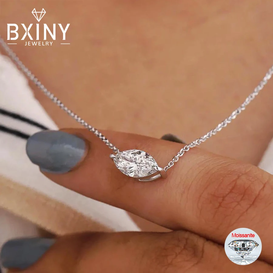 

BXINY 1/2CT Marquise Cut Moissanite Pendant Necklace S925 Silver Solitaire Lab Diamond NeckChain for Women Jewelry Gift With GRA