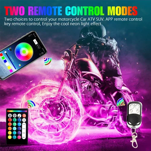 Imagen 2 del producto Lámpara LED de ambiente para coche y motocicleta, luz ambiental para pie, Control remoto, sonido Flexible a prueba de agua, 12V, tira decorativa RGB para Moto