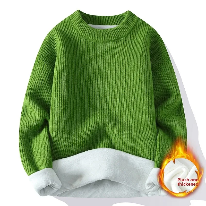 

Thiened Fce Splicing Knitted Sweater Men's Winter Warm Faionable Base irt Youth Casual Slim Fit Geometric Pattern ro...