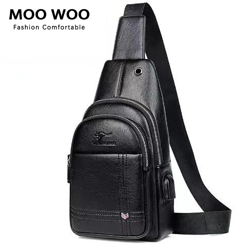 

MOOWOO Genuine Leather Messenger Bag For Men Chest Bag Vintage Crossbody Shoulder Bag Man Business Sling Bags Casual Chest Pack