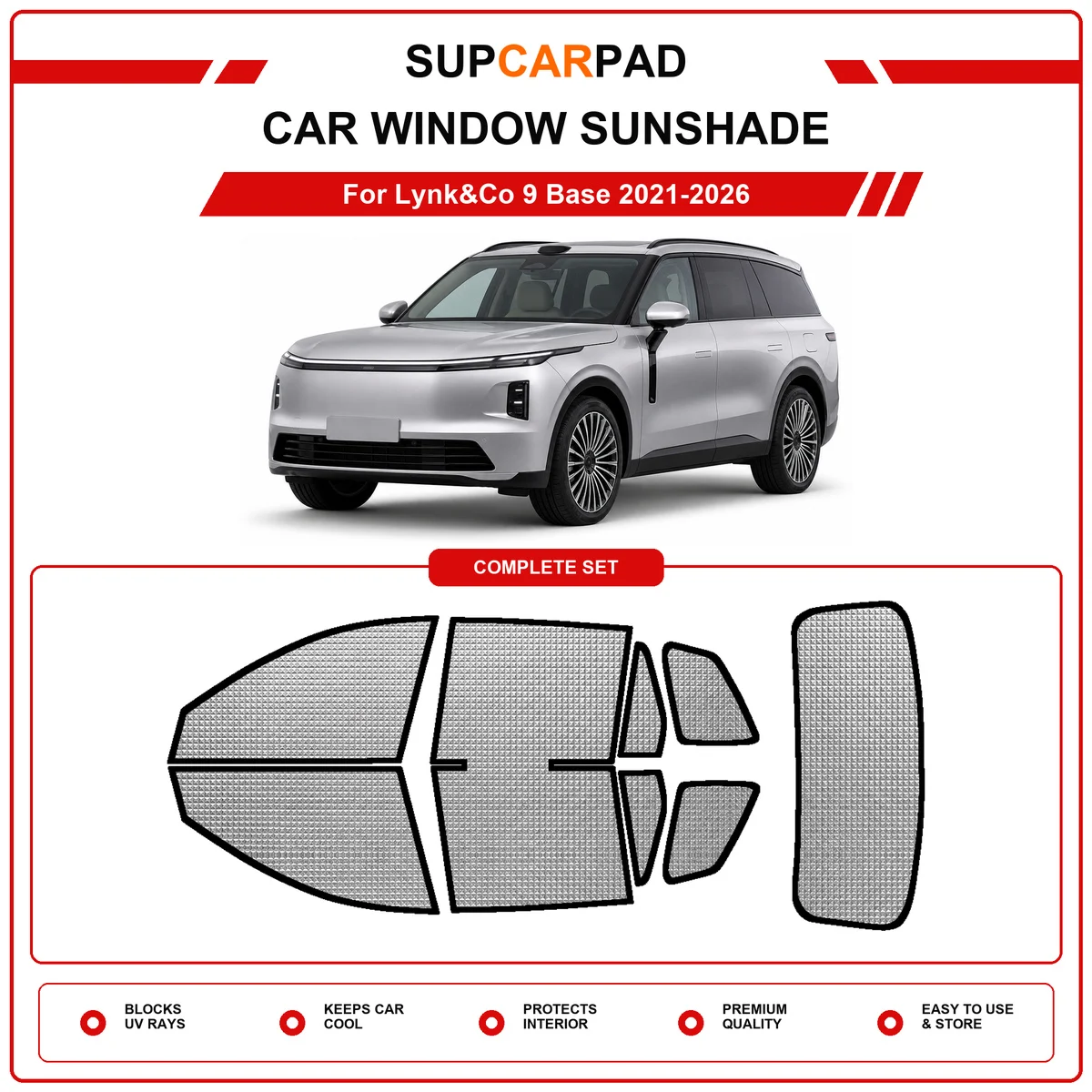For Lynk&Co 9 Base 2021-2026 Pre‑Cut Auto Window Sunshade Anti‑UV Car Sun Visor Protector