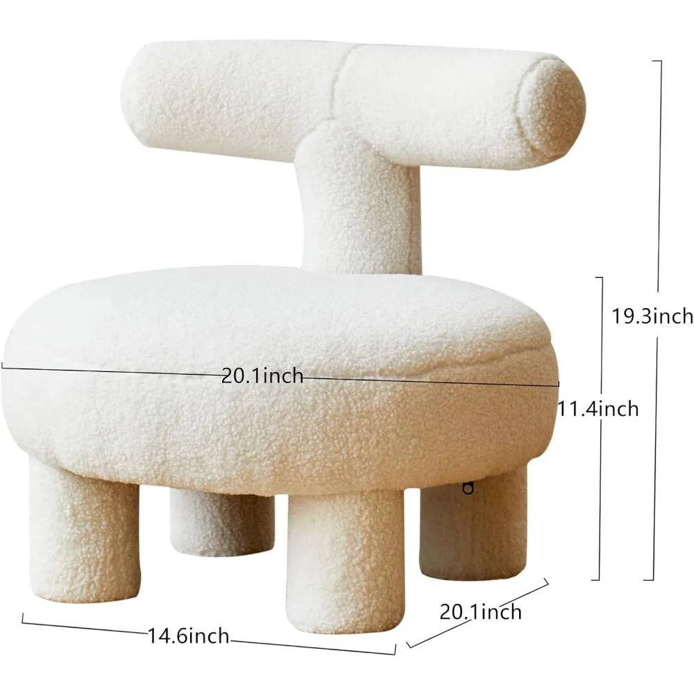 White Accent Chair, Fuzzy Sherpa Round Upholstered Reading Nook Chair, Cute Reading Chair for Living Room, Bedroom