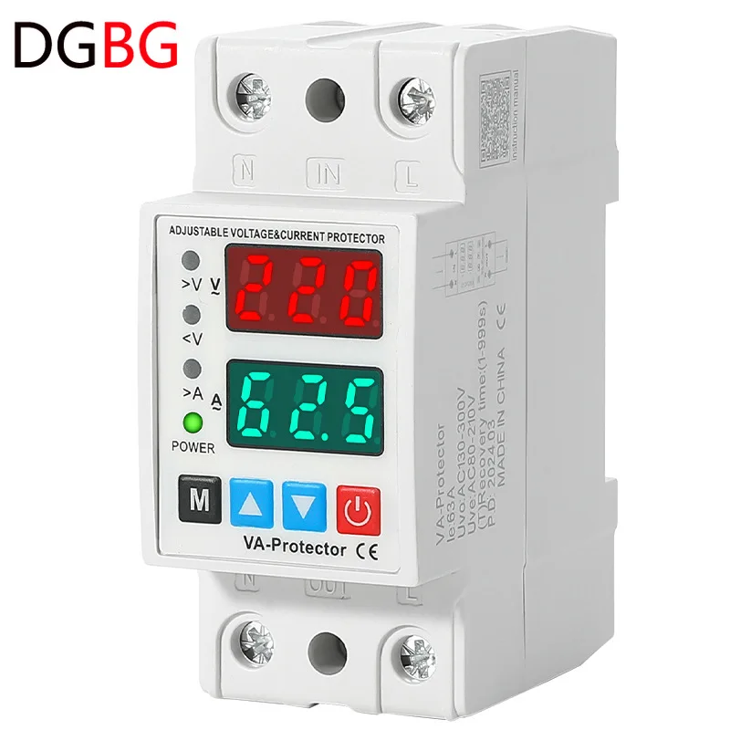 40A/63A Din Rail 230V Adjustable Over Voltage and Under Voltage Protective Device Protector Relay Limit Over Current Protection