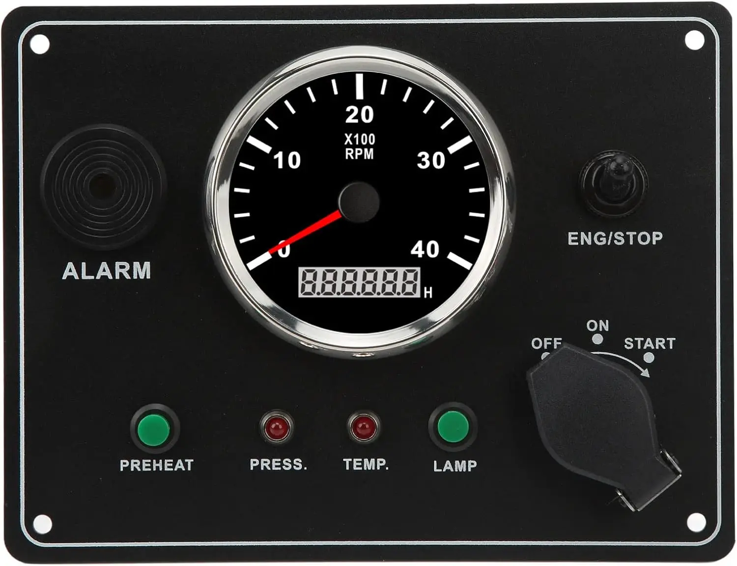 12V/24V New RV Boat Marine Instrument Dashboard Engine Gauge Panel 1-2L Engine Capacity 4000RPM Red Backlit Switch Panel (24V)