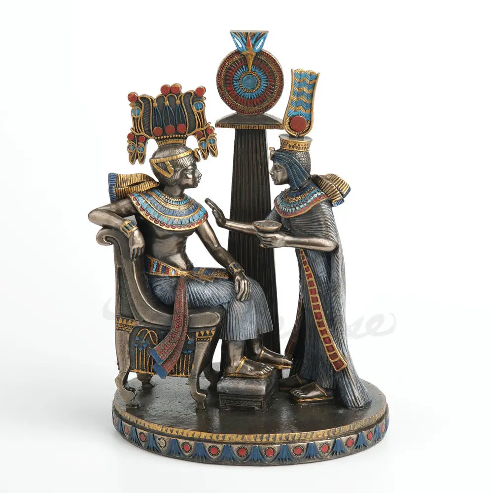 Ancient Egyptian Pharaoh and Queen Statue Bronze Finish Resin Figurine Egypt Royal Couple Sculpture Home Office Decoration Gift