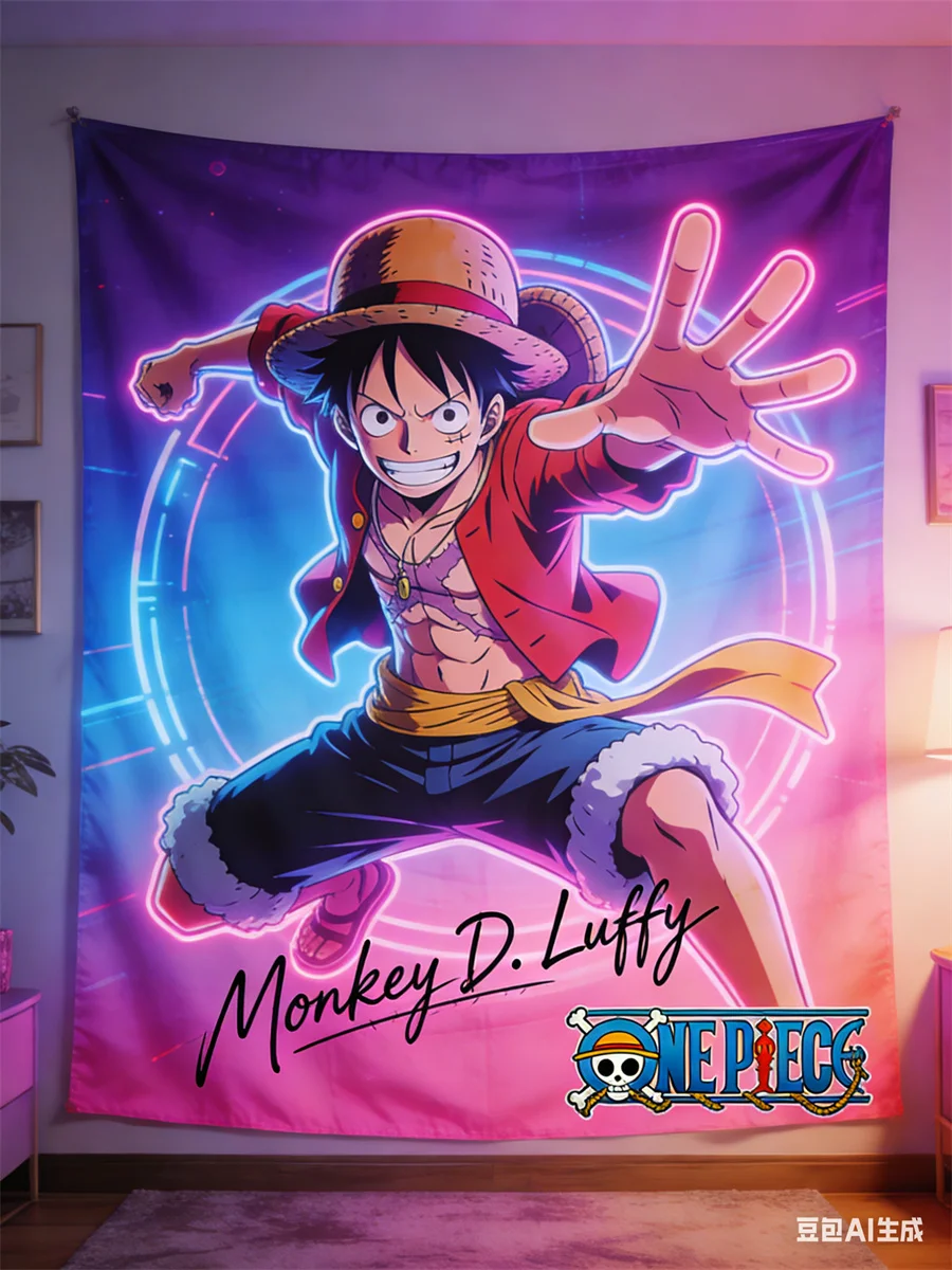 One Piece Luffy 3D-Effekt Wandteppich - Anime Piratenflaggen-Thema Hängende Dekoration für Schlafzimmer, Wohnzimmer & Studentenwohnheim