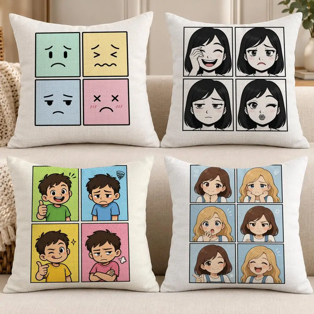 Art Modern F-Four Tones Cushion Cover Soft Short Cover Washable Sofa Bed Dorm Garden Home Office Chair Decor