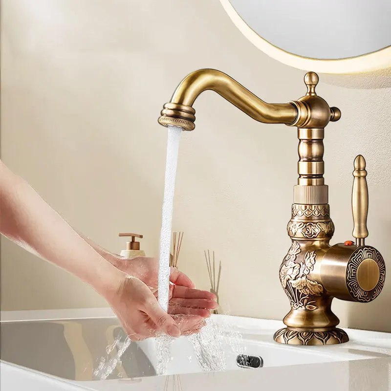 faucet  Antique all copper carved kitchen sink faucet, basin hot and cold faucet  bathroom accessories kitchen bathroom faucets