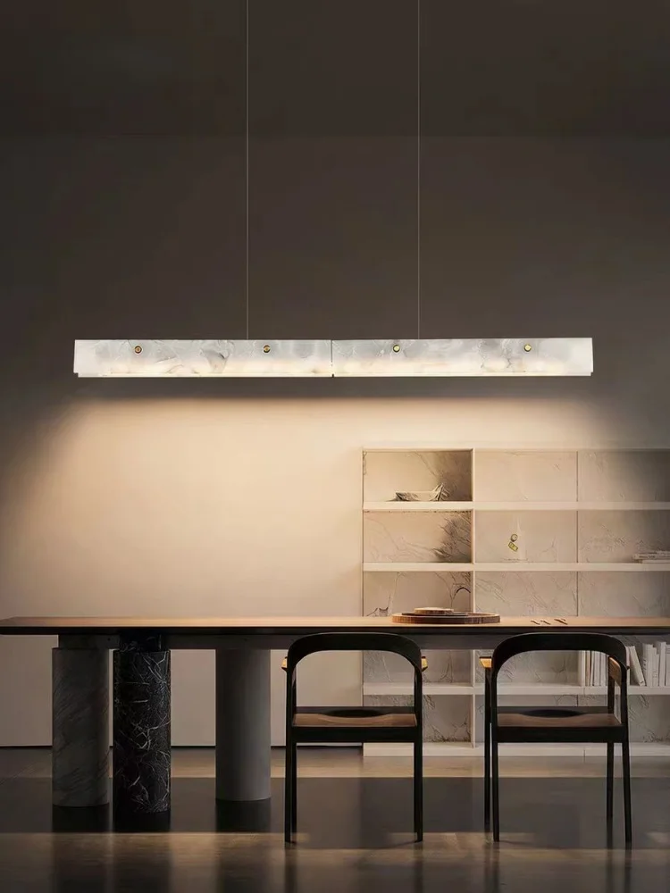 Minimalist Design Natural Marble Pendant Light Modern Restaurant Kitchen Long LED Hanging Chandelier Stone Ceiling Lamp Decor view 4