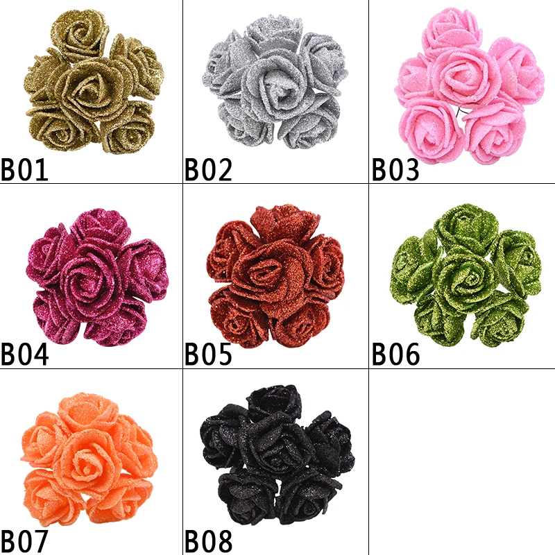 High Quality 36/72Pcs 3.5cm Glitter Gold Silver Red Artificial Flowers Fake Rose For Wedding Birthday Party Decoration DIY Craft