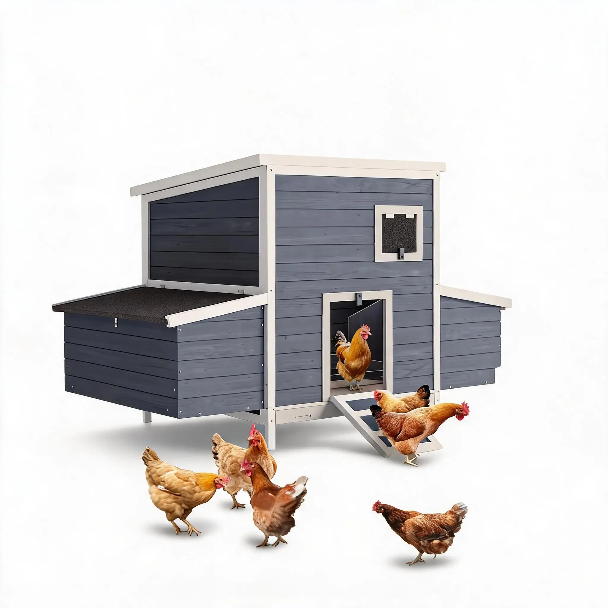 

Wooden Chicken Coop, Large Nesting Boxes for 4-6 Chickens, Large Hen House with 2 Sides Nesting Boxes, No-Slip Ramp & Pull-Out Tray, Easy Clean Removable Tray for Outdoor Farm Yard, (62''X31''X38'')