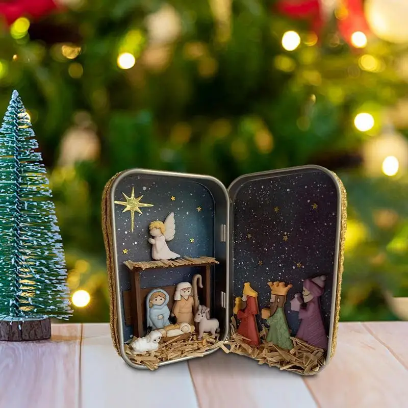 Christmas Nativity Jesus Nativity Set Family Nativity Scene Crafts Cabin Box Theater Desktop Ornaments Xmas Decor gift for kids