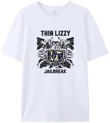 2024 Men's T-shirt  100% CottonHarajuku T-shirt Thin Lizzy Retro Cotton JAILBREAK Women's Popular Letter Print Black Tee