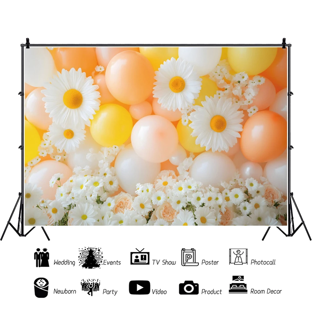 Daisy Birthday Decoration Background Colorful Flower Balloon Curtain Baby Shower Photography Backdrop Cake Table Decoration