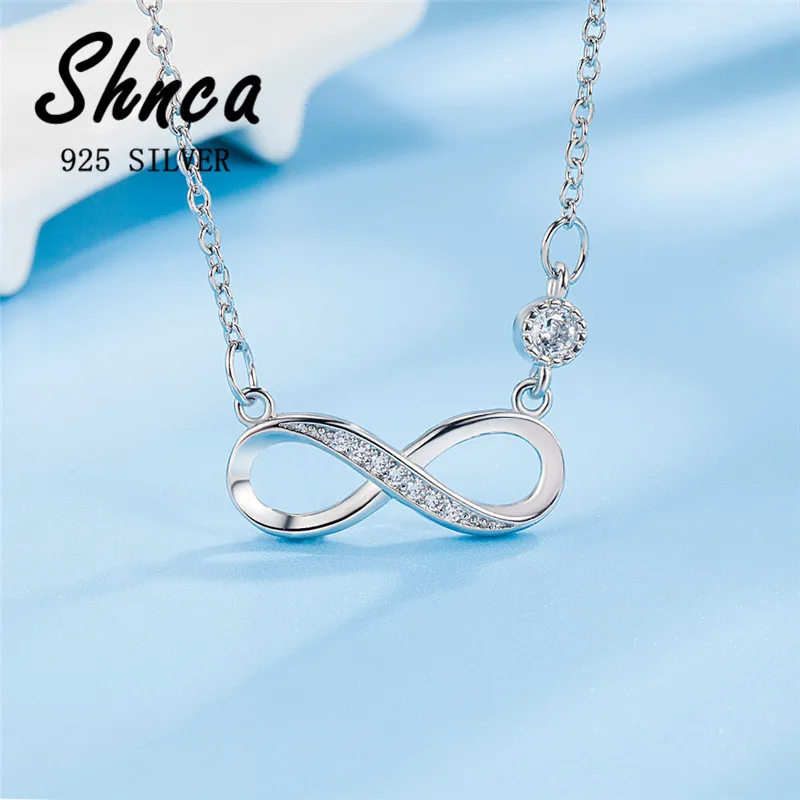 New 925 Sterling Silver Infinite Love Geometric Rhinestone Pendant Necklaces For Women Girl Gift LN024