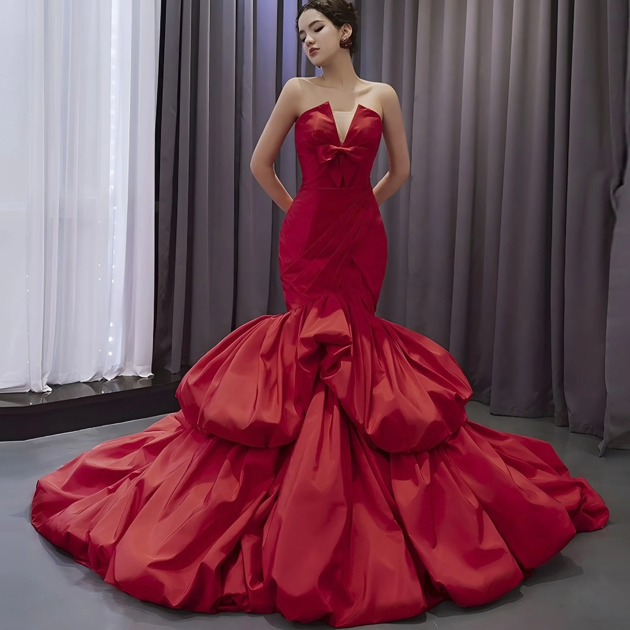 Rosymae bretelles sirène rouge robe de mariée trompette jupe bouffante robe de mariée vestidos de boda para fiestas