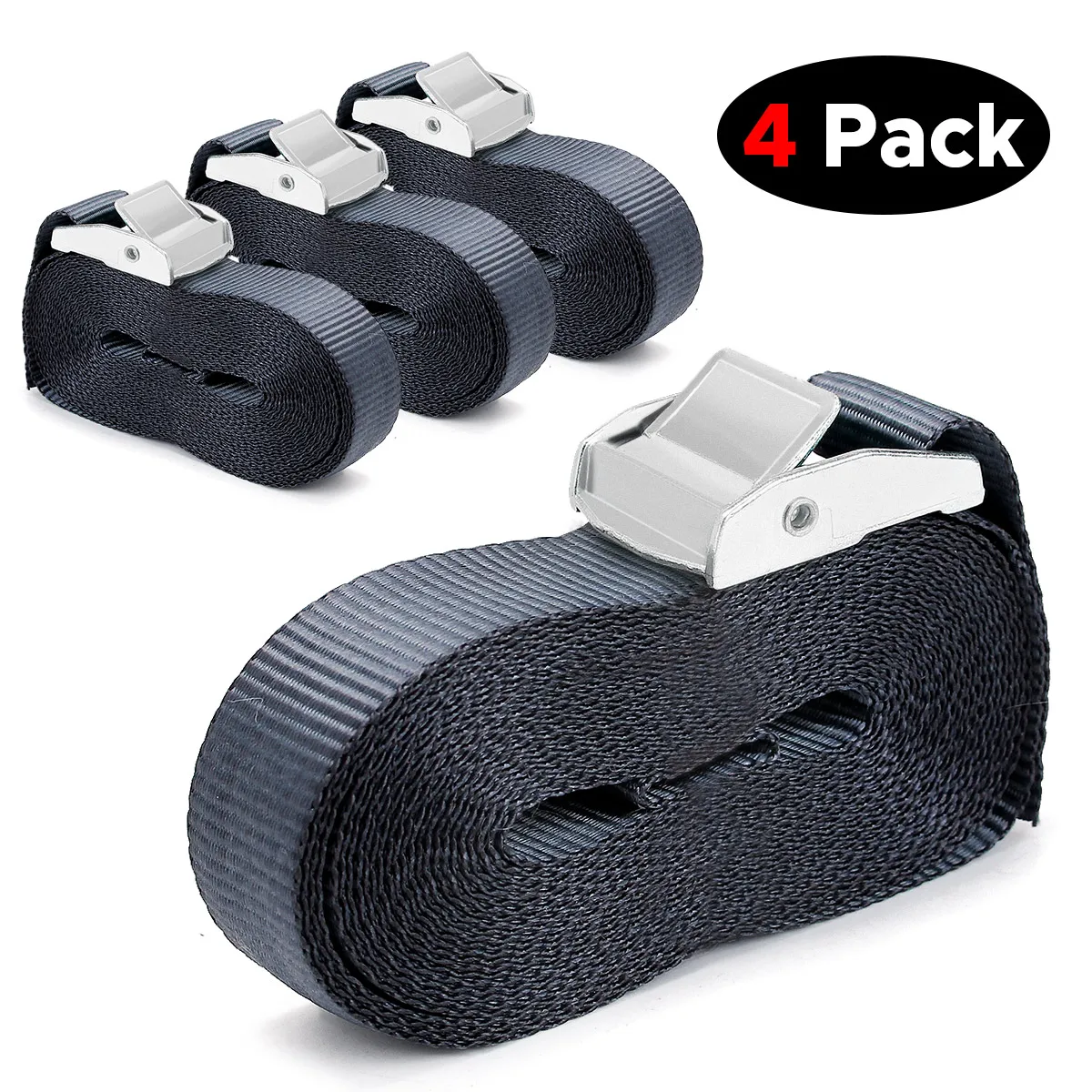 

4PCS Black Strong Ratchet Belt Luggage Bag Cargo Lashing Metal Buckle Heavy Duty Tension Press Fastening Strap Car RV Motor