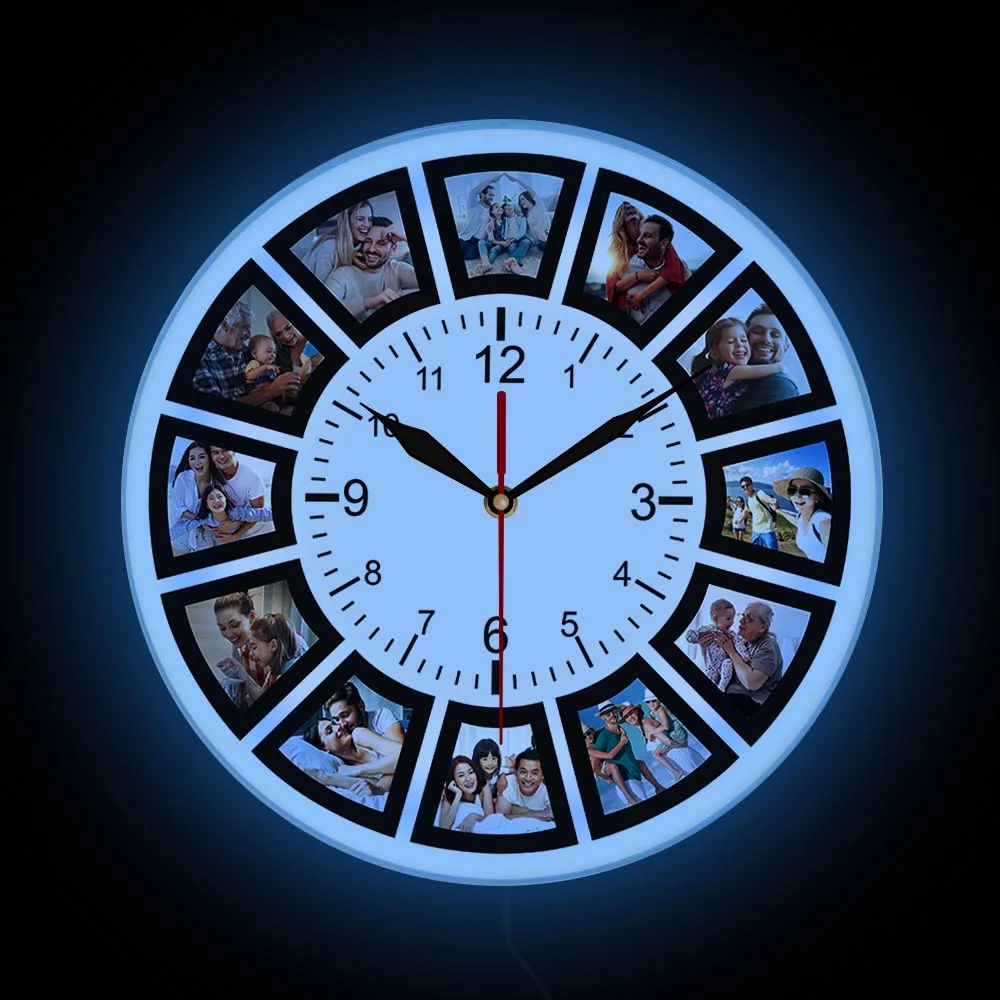 Create Your Own Custom 12 Photos LED LightingWall Clock Home Decor For Bedroom Personalised Family Photos Collage Printed Clock