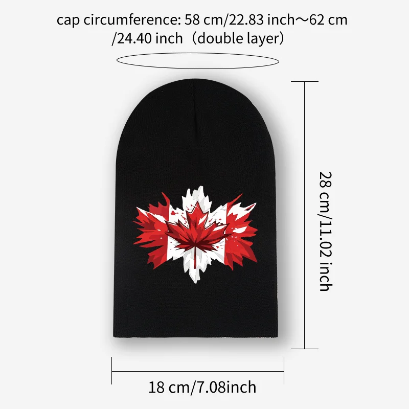 Patriotic Stylish Slouchy Beanie, Canada Maple Leaf Flag Print, For Daily Street Look, Holiday Trip & Casual Event